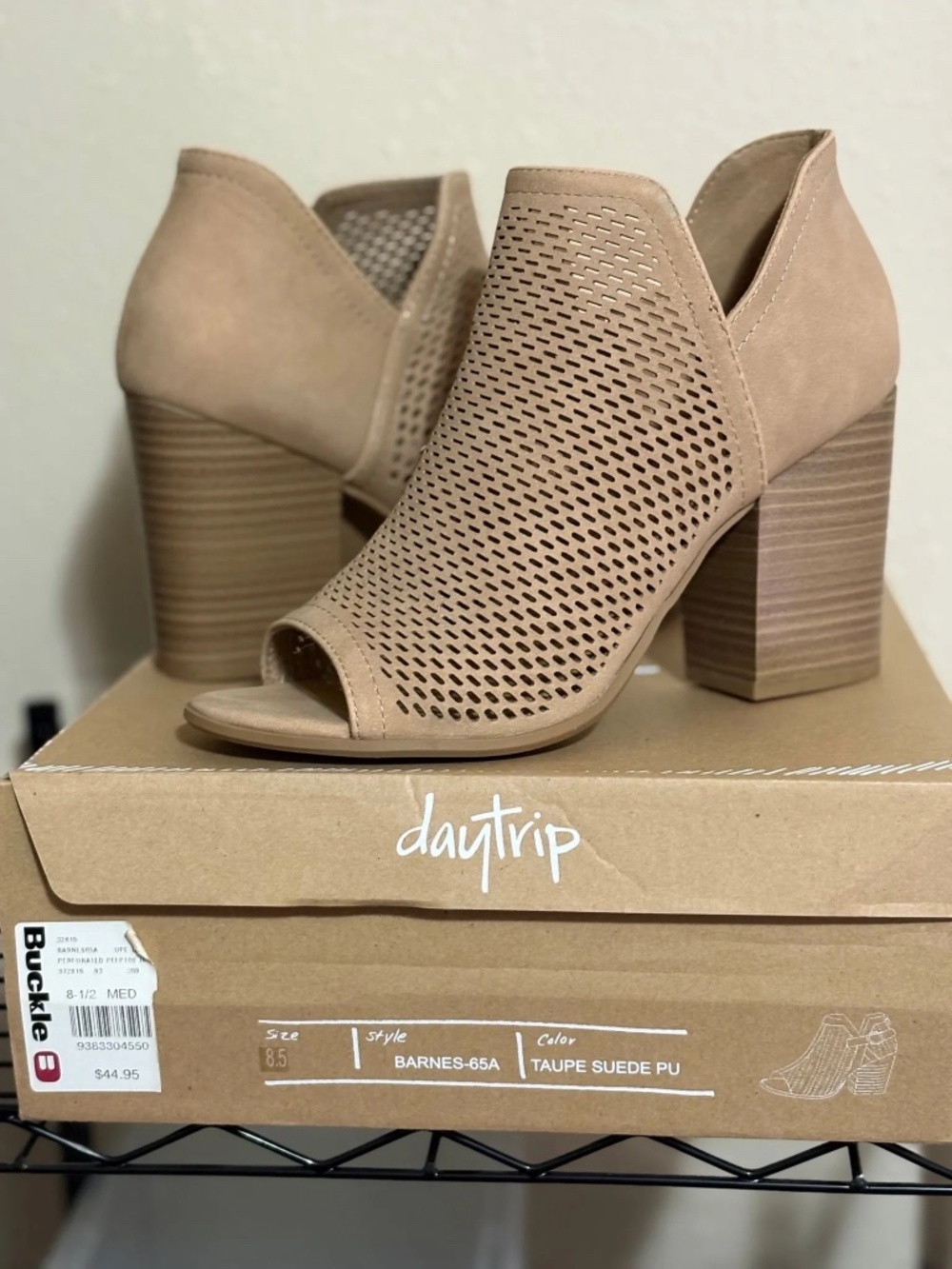 Buckle -Taupe Suede Peep-toe Sandals